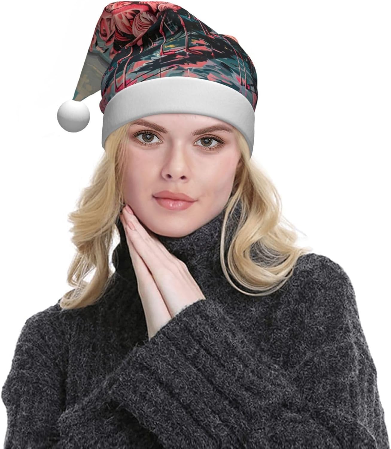 Flamingo Print Funny Christmas Santa Hat for Adults