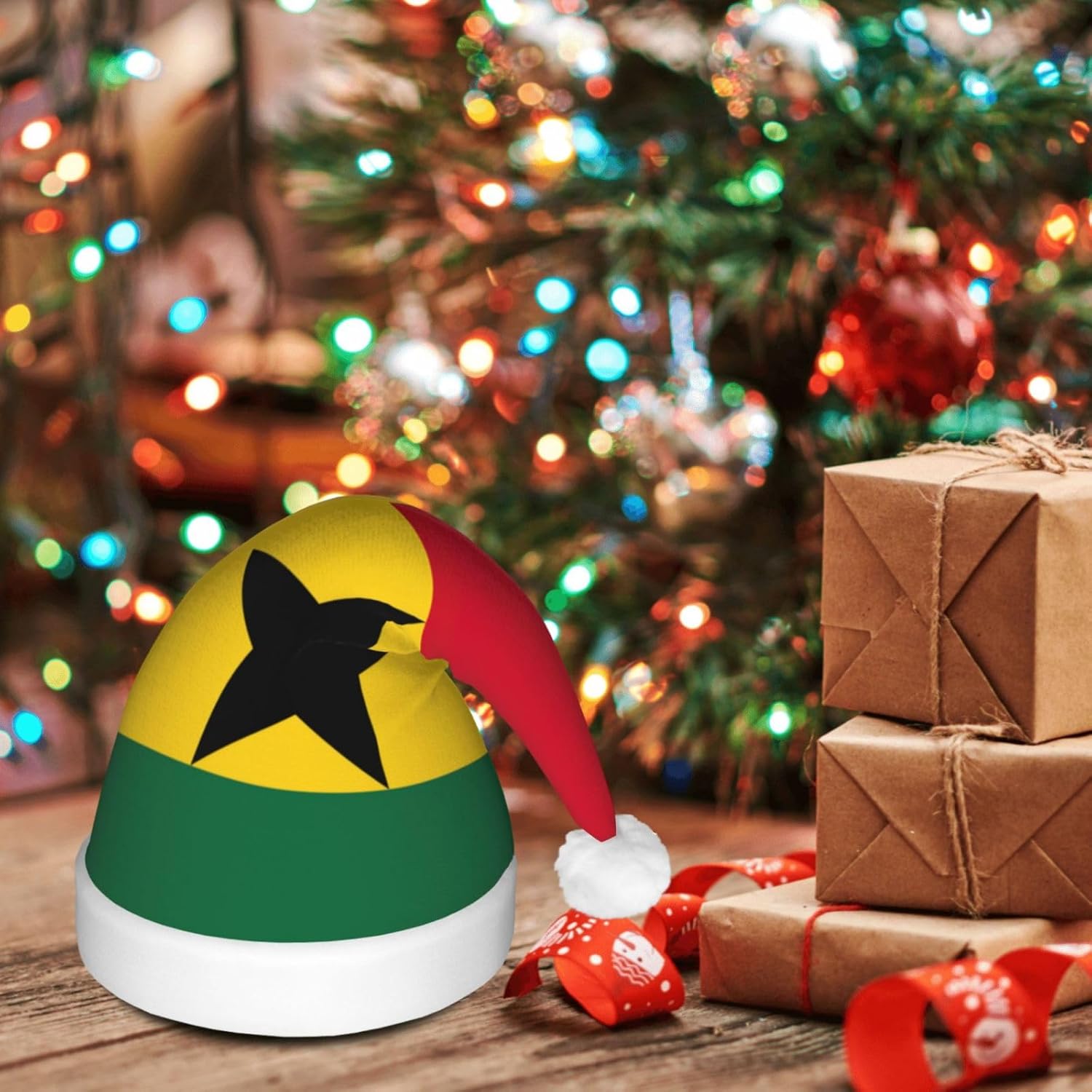 Ghana Flag Christmas Hat with LED Lights