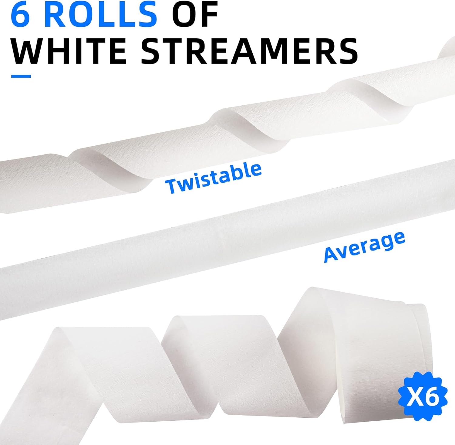 Oun Nana 6 Rolls White Streamers for Parties