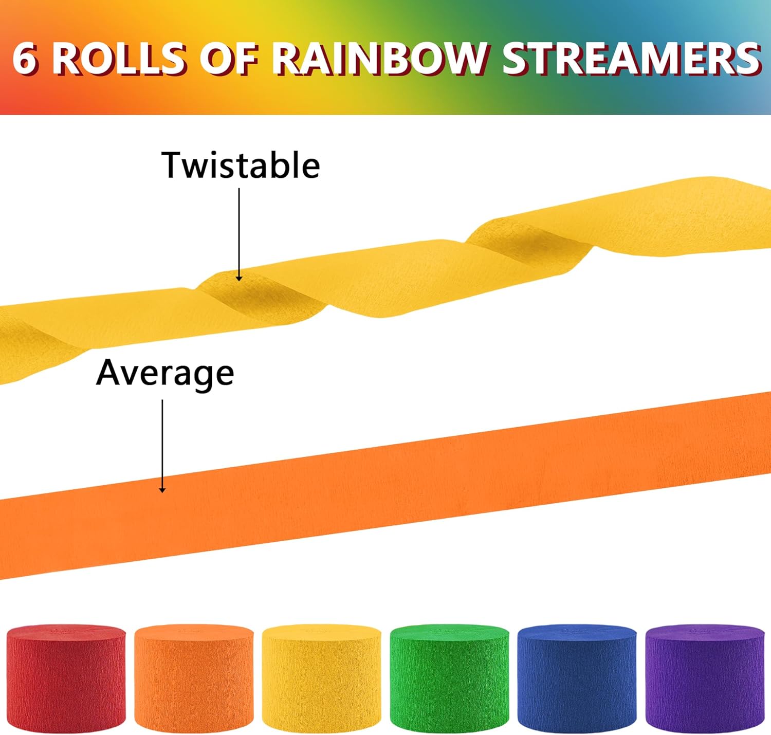 Oun Nana Crepe Paper Streamers 6 Rolls Rainbow