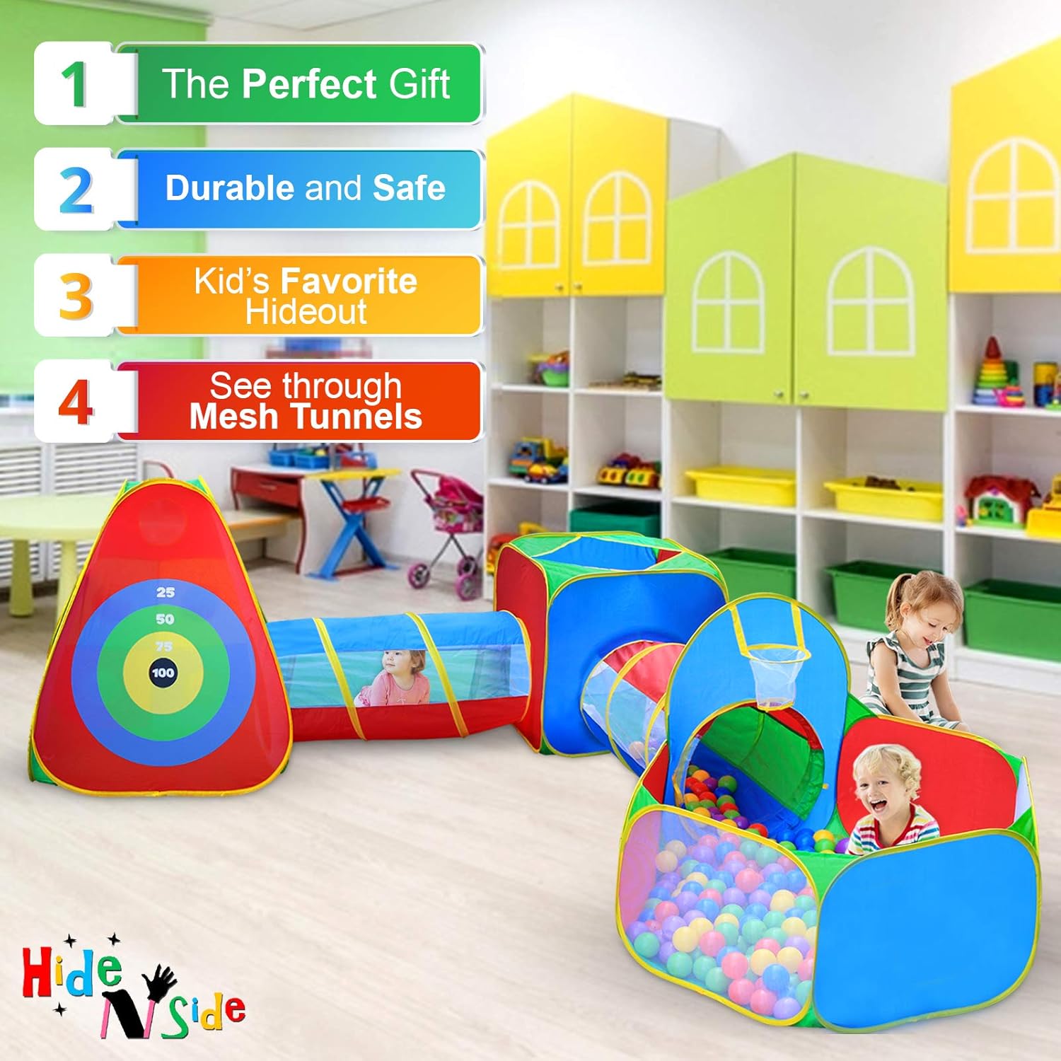 Hide N Side 5pc Kids Ball Pit Tents and Tunnels Playset