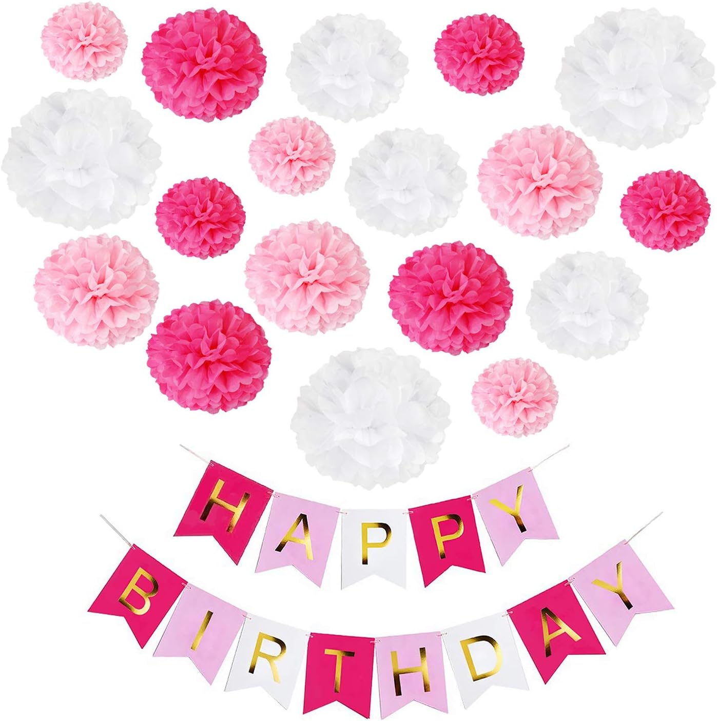 DIY Pink Birthday Decor Kit with Pom Poms and Banner