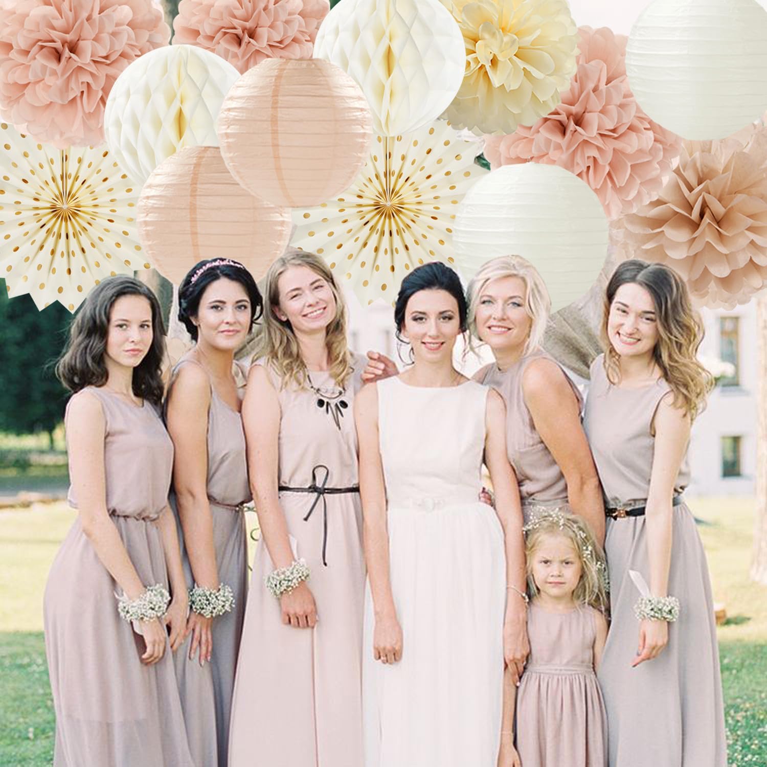 Champagne Gold Beige Peach Boho Party Decor Streamers