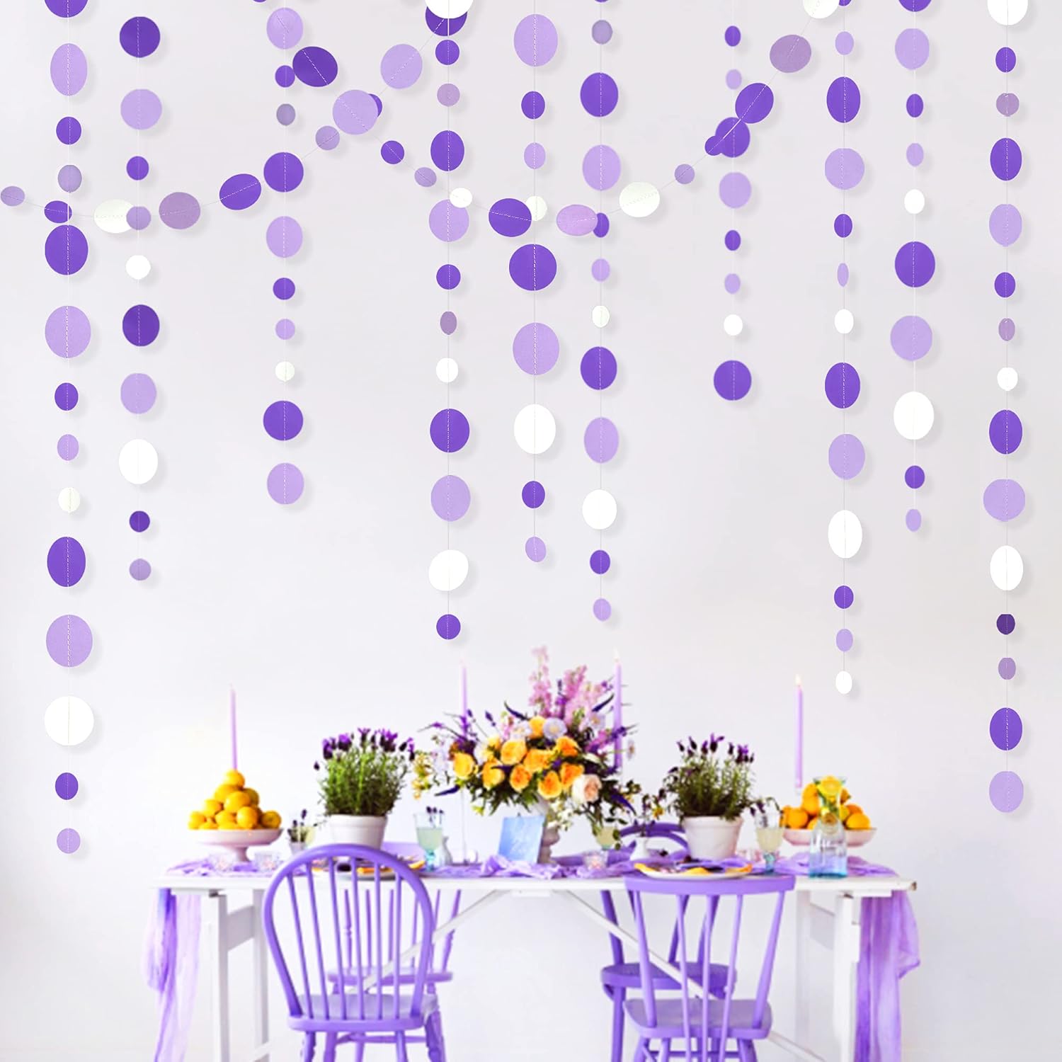 46 Ft Purple White Circle Dot Garland for Birthday Wedding Baby Shower