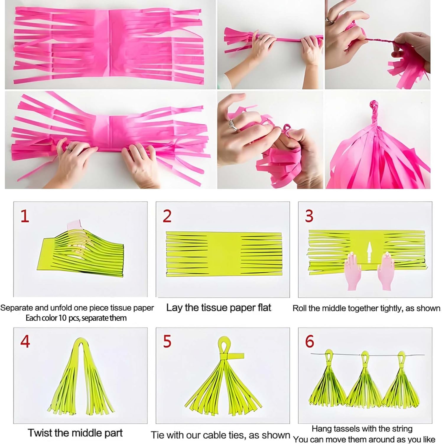 Orange and Pink Rose Red Paper Tassels Garland Banner 30PCS