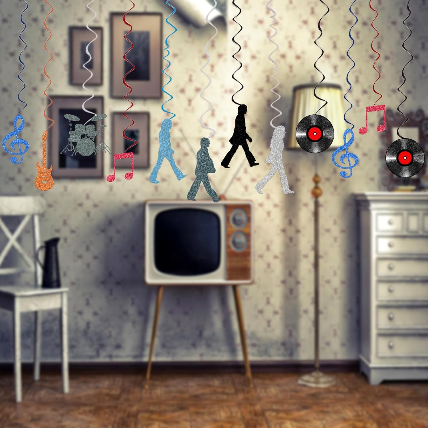 ZNVALE 60s Retro Rock Streamer Ceiling Decor 24Pcs Set