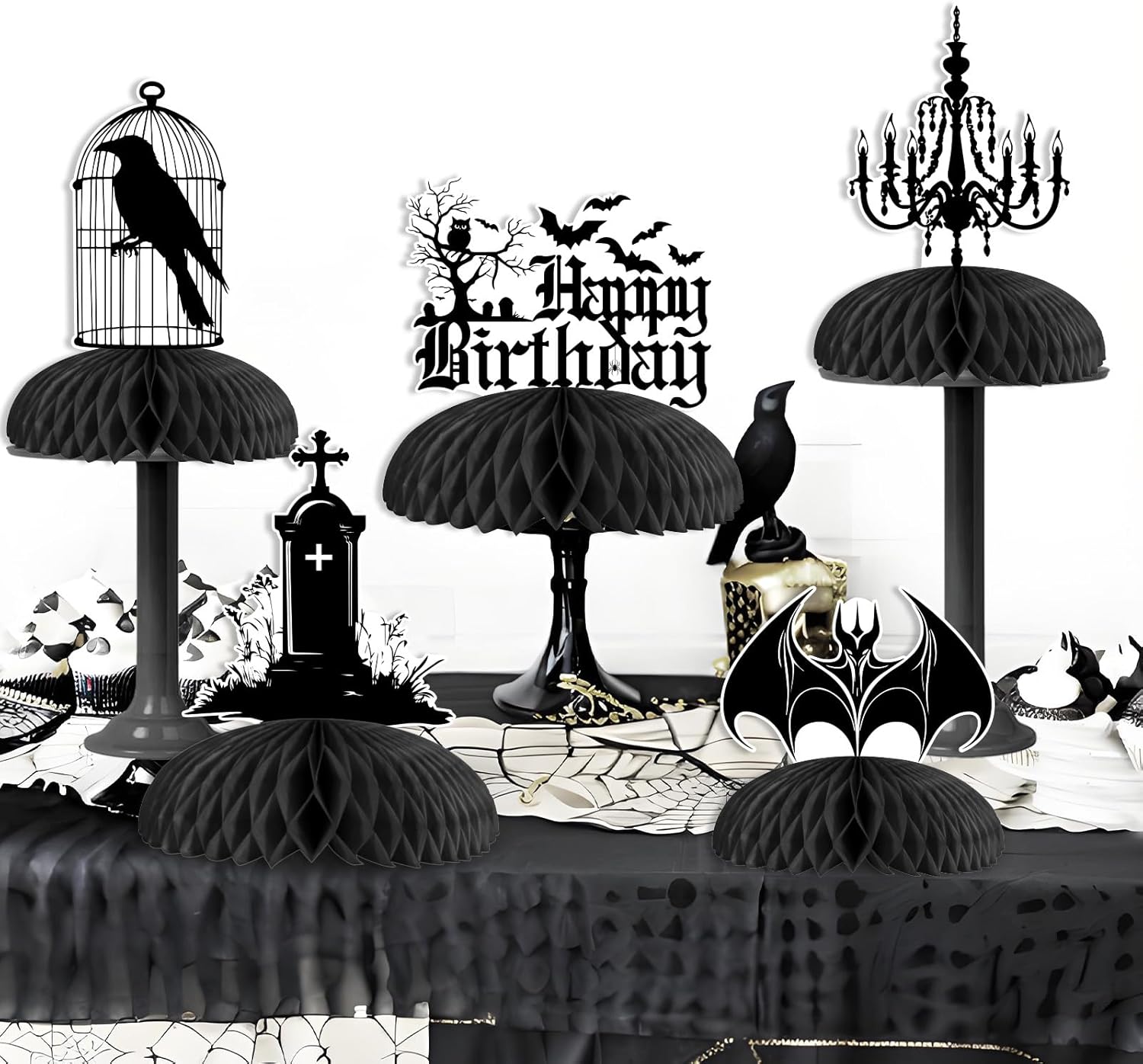 Cheereveal 8Pcs Gothic Black Honeycomb Centerpieces