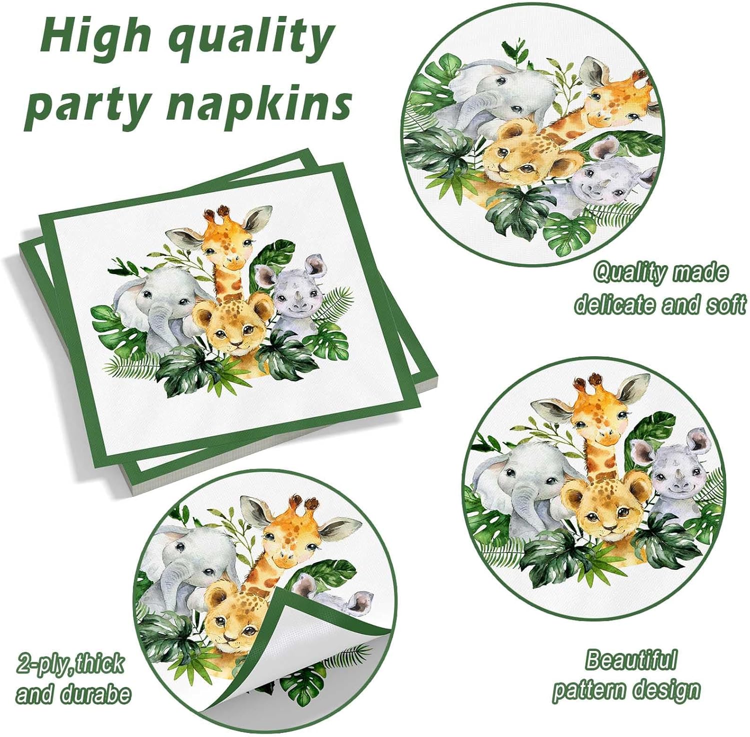 Yuzioey 50 Pcs Safari Napkins Jungle Animals Disposable Tableware