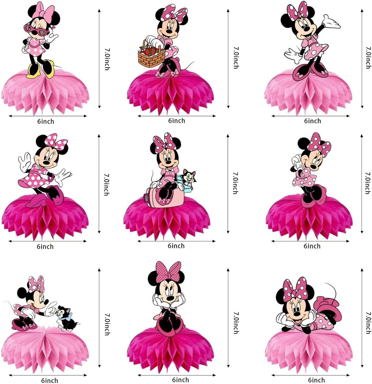 Minnie Birthday Honeycomb Centerpieces 9Pcs