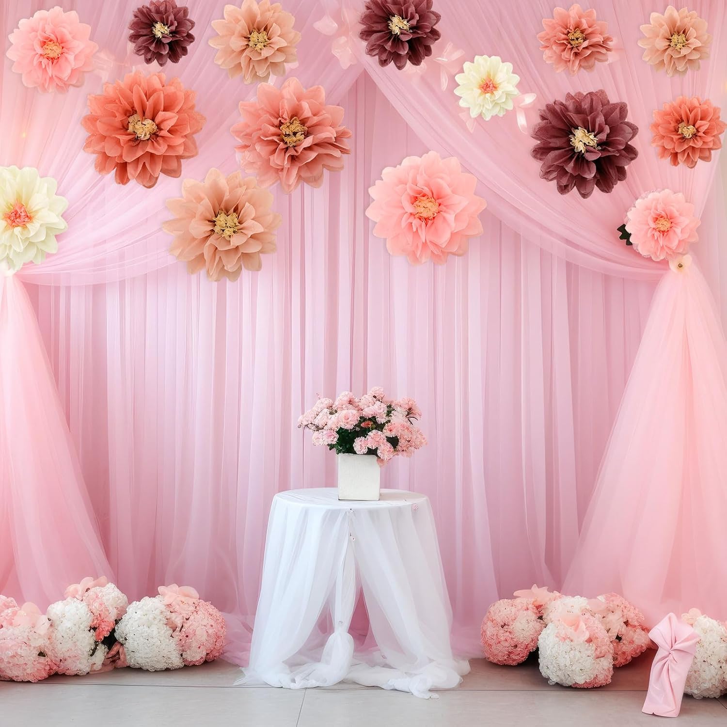 Geyee 18 PCS Tissue Paper Flowers Pom Poms Fiesta Decorations