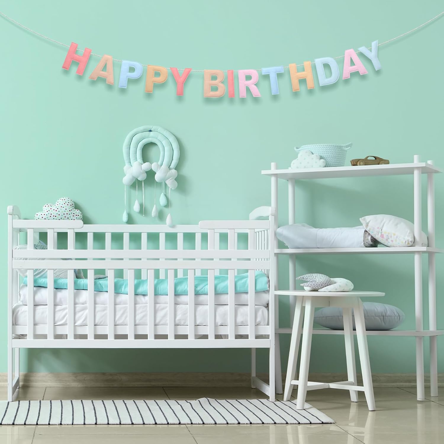 Felt Happy Birthday Garland Rainbow Banner Reusable Party Decor