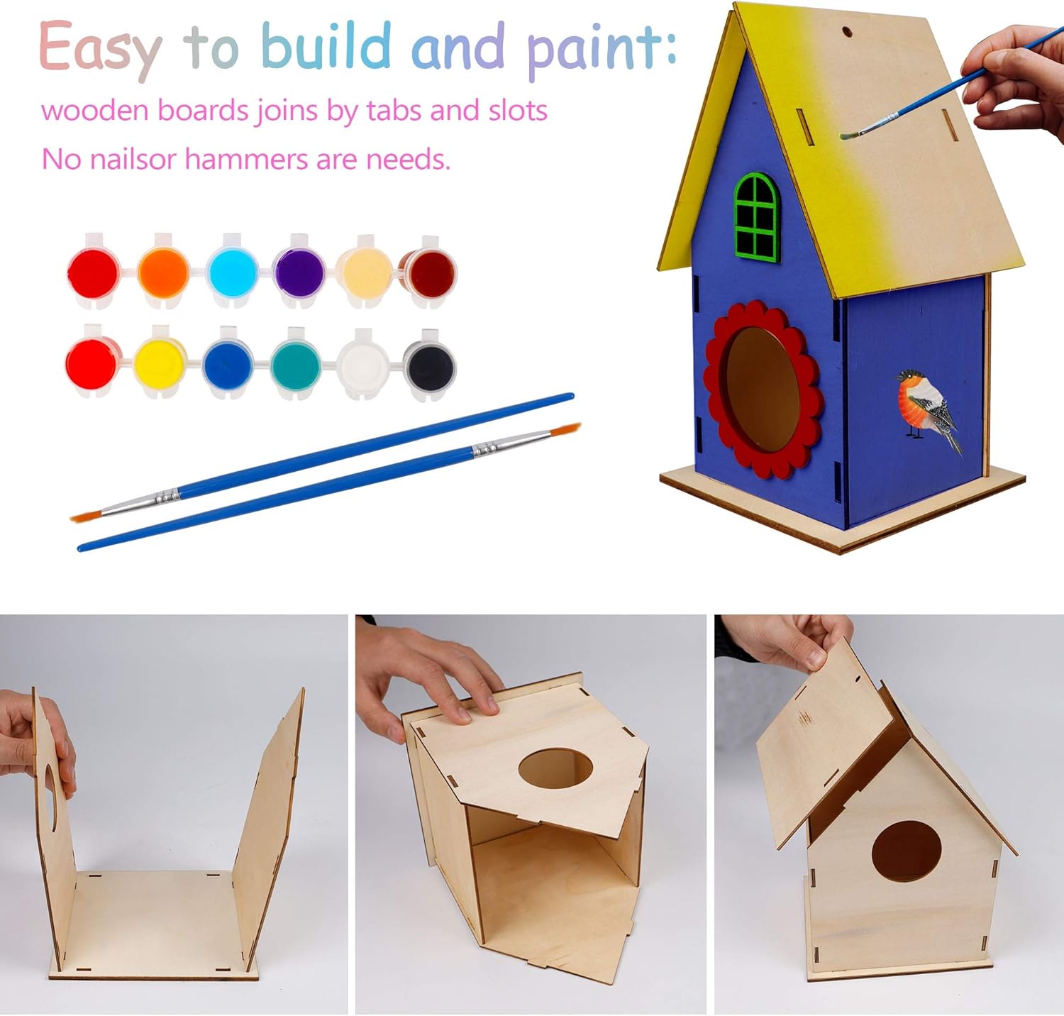 Glintoper 4 Pack DIY Wooden Birdhouse Kit