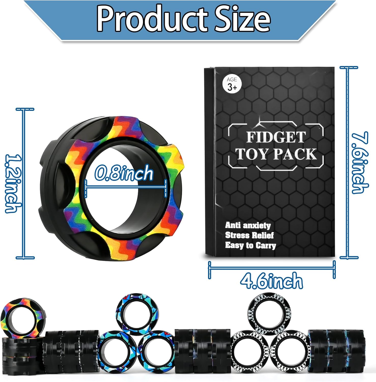 18PCS Magnetic Fidget Ring Set for Adults and Kids