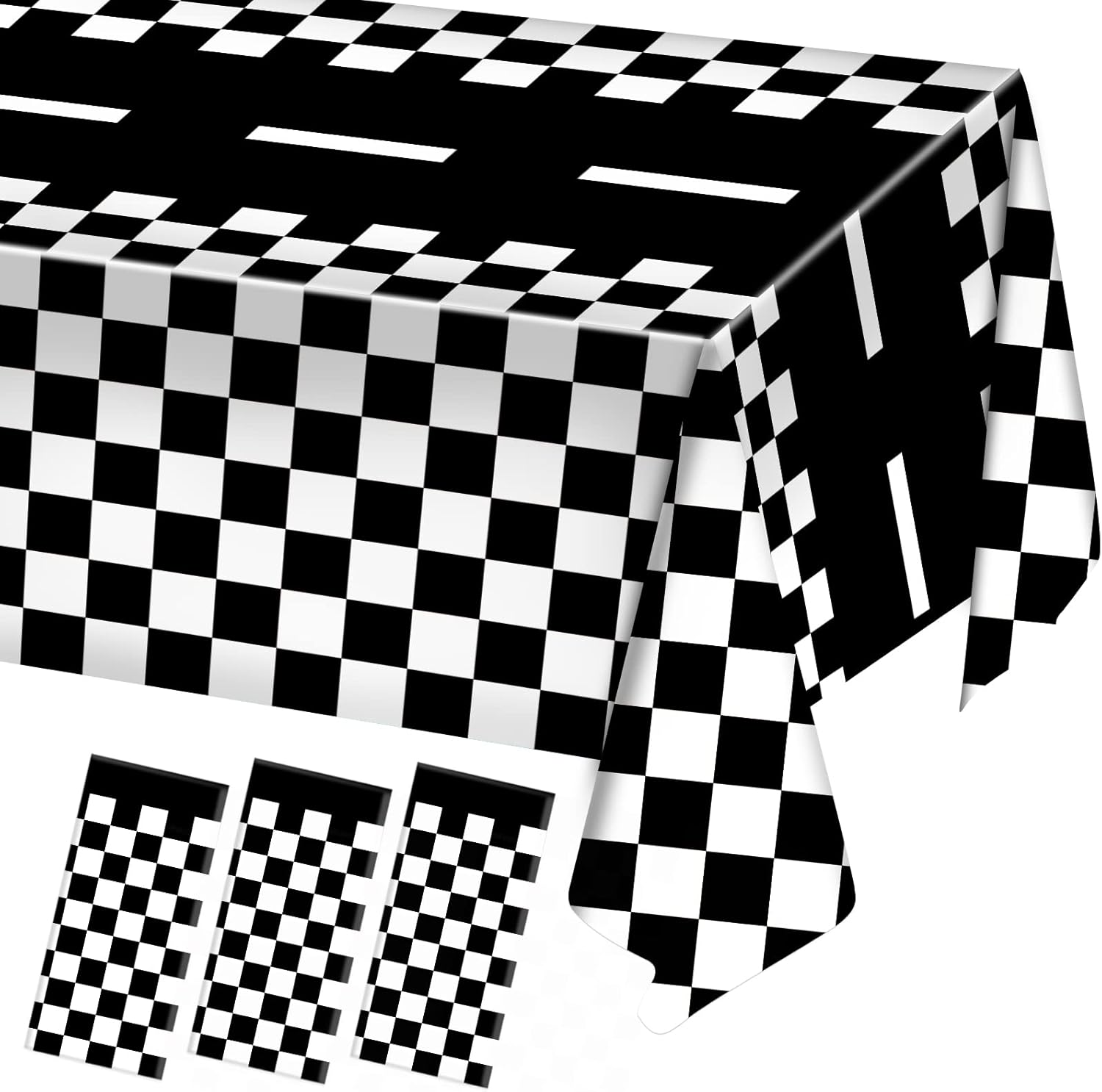 3 Pack Checkered Race Car Party Tablecloths