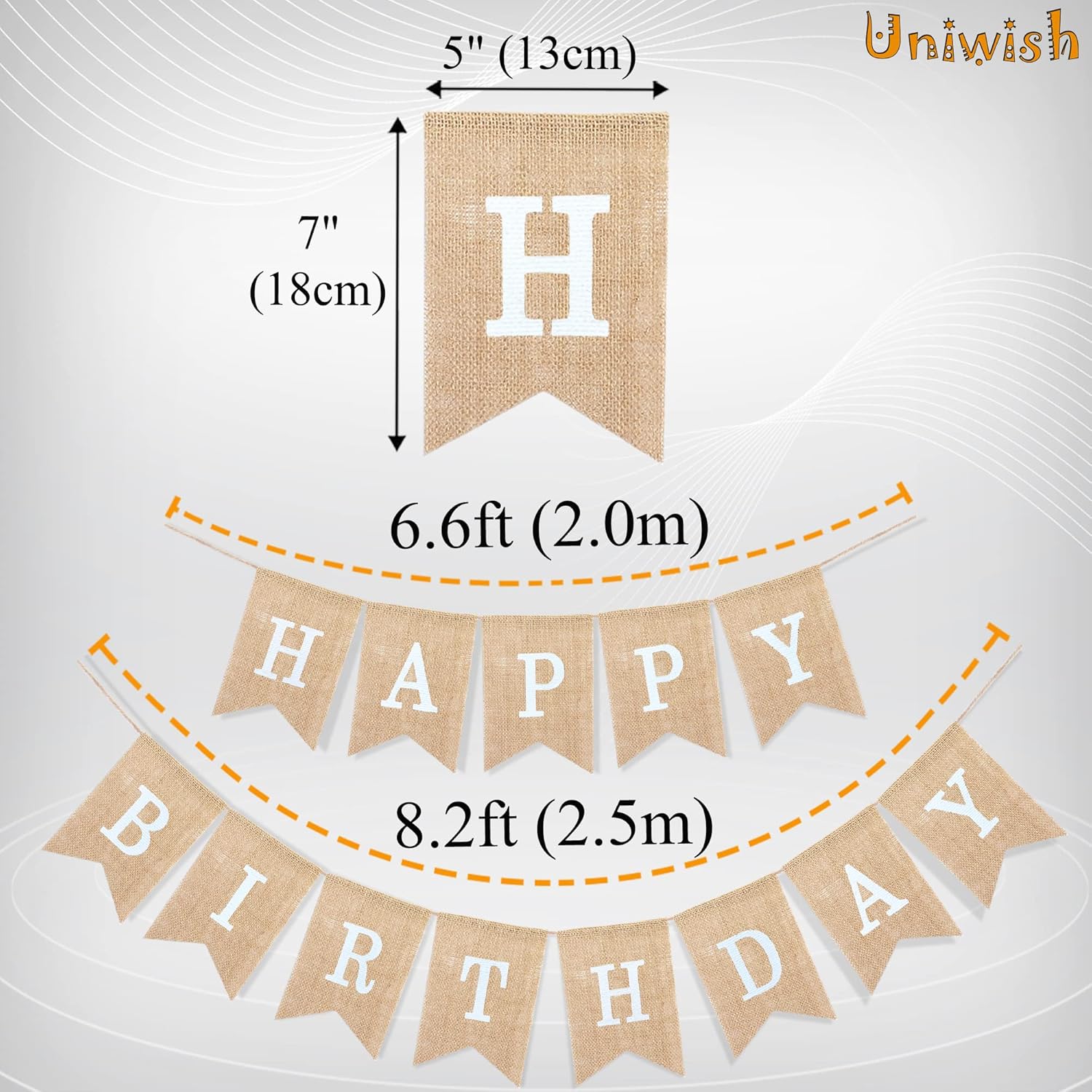 Uniwish Happy Birthday Burlap Banner 2 in 1 Decor