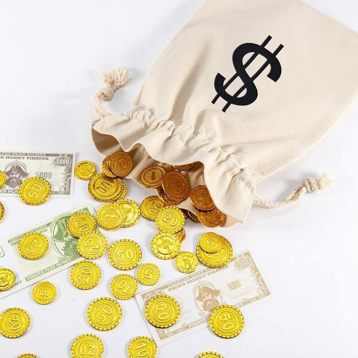 4Pcs Halloween Canvas Money Bags with Dollar Sign for Costume Parties