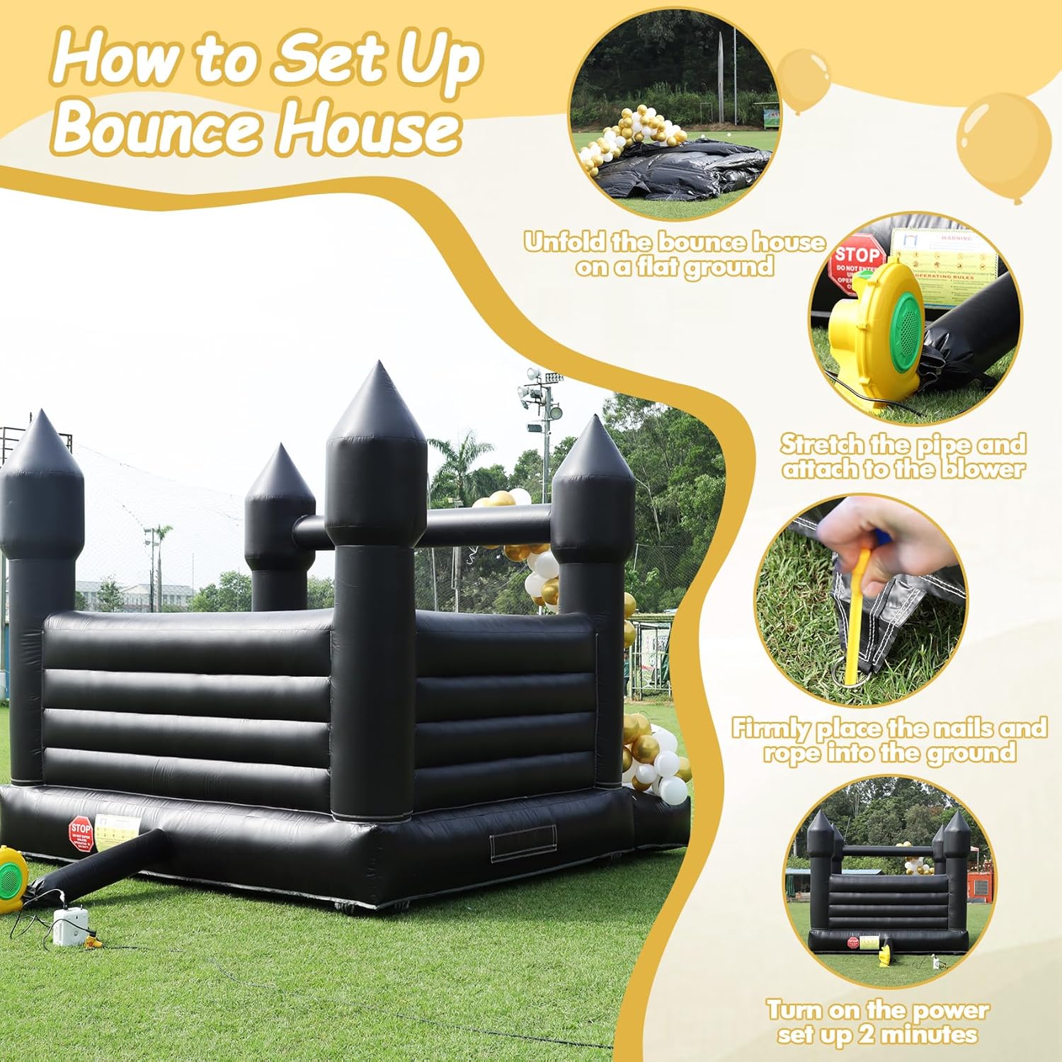 13FT Commercial Inflatable Black Bounce House for Halloween and Birthday Parties