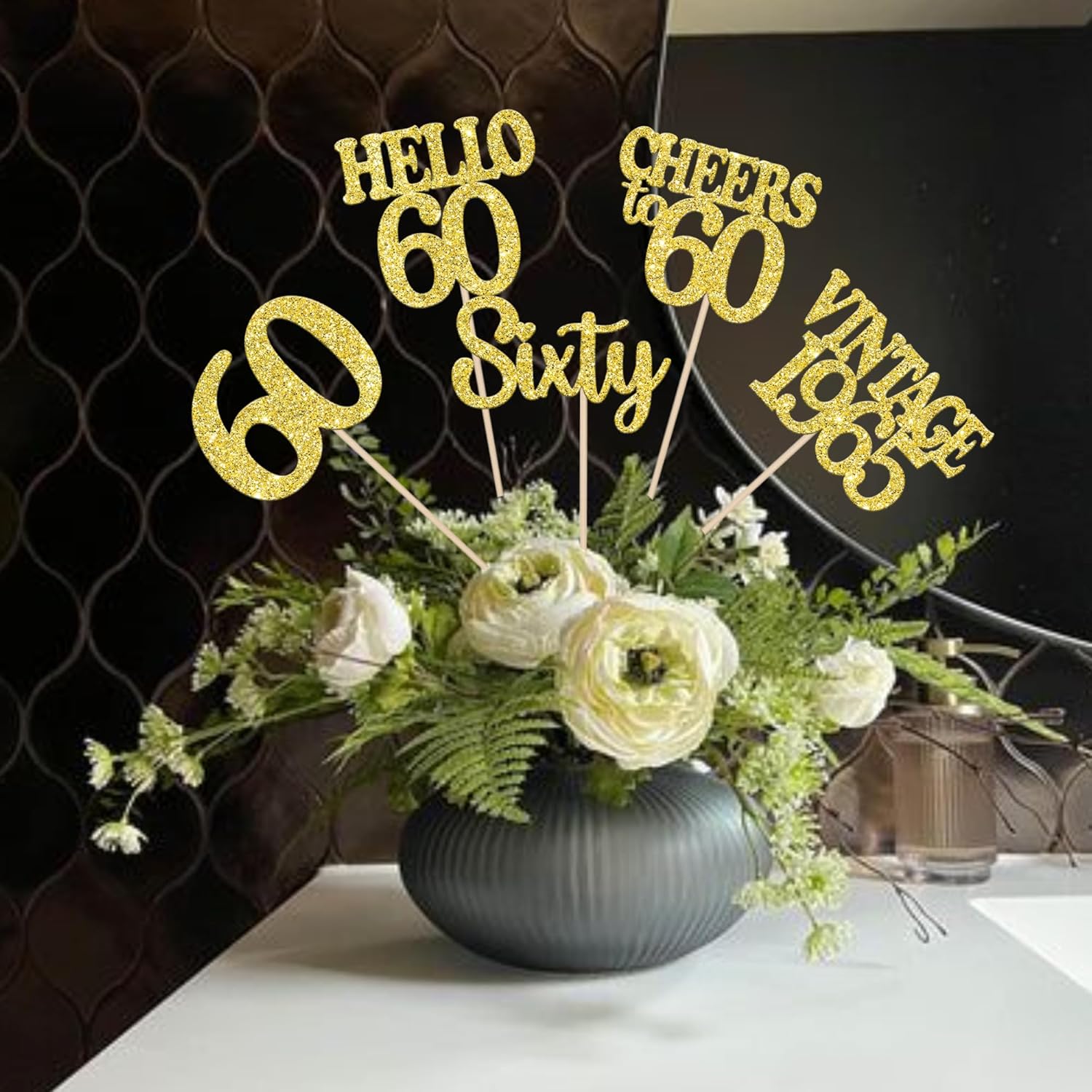 15PCS Happy 60th Birthday Centerpiece Sticks Gold