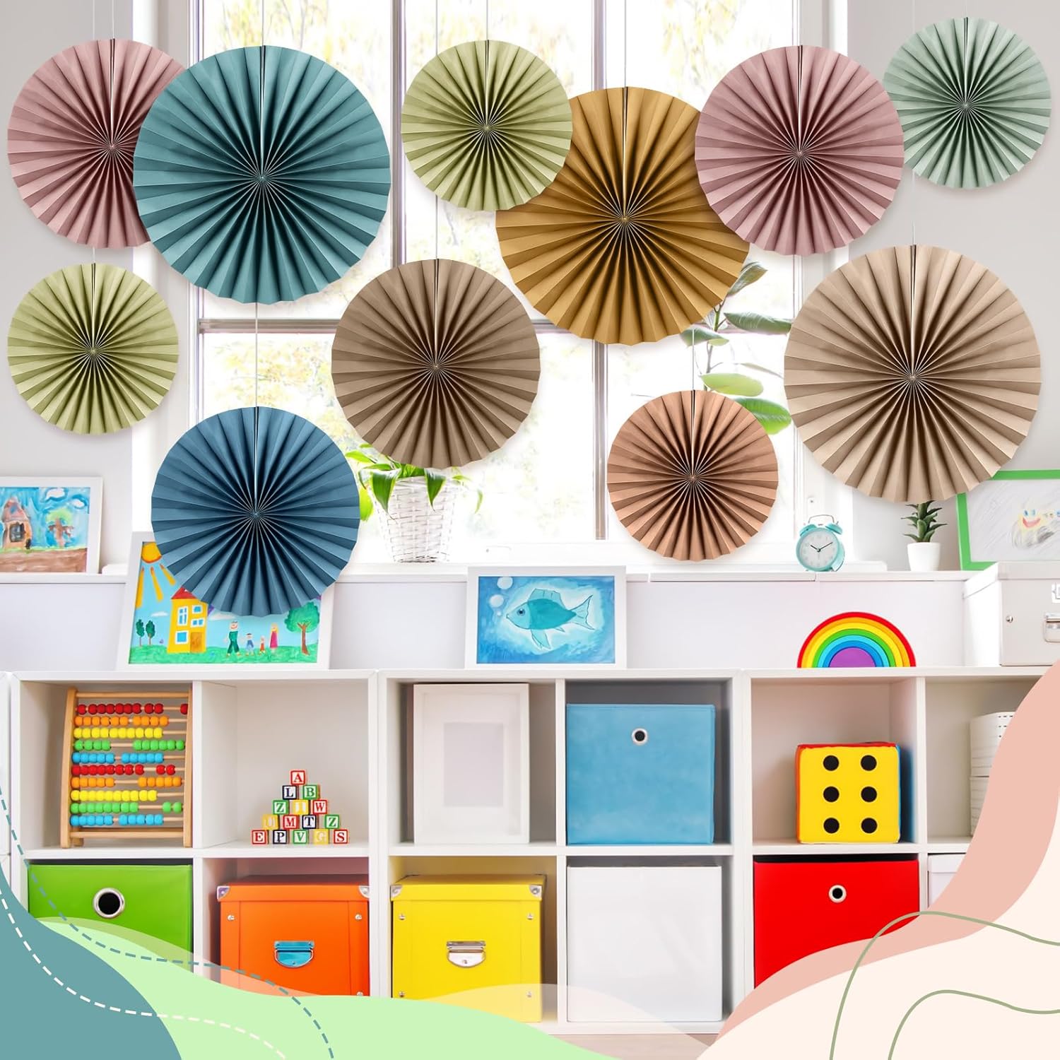 Weekgrat 18 Pcs Boho Hanging Paper Fans Classroom Decor