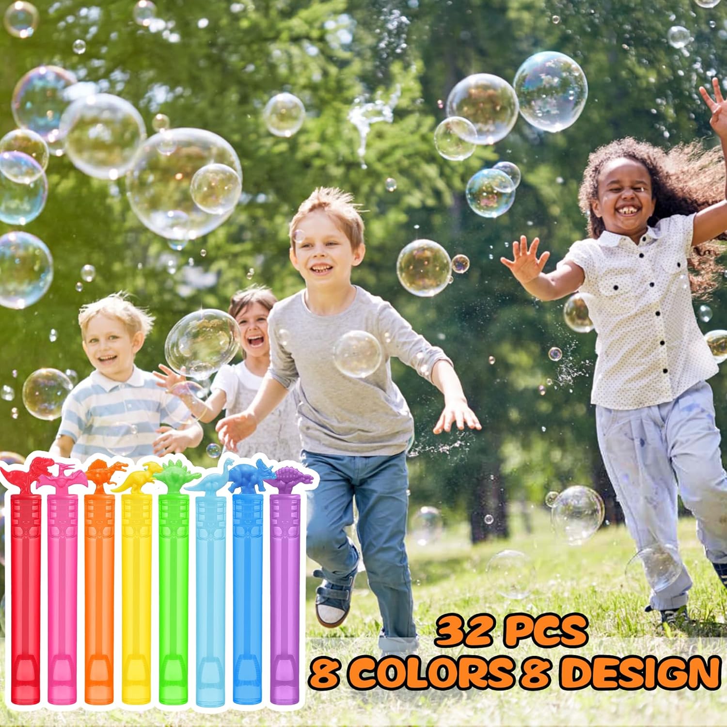 32 Pack Bubbles with Dinosaur Wands and Gift Box