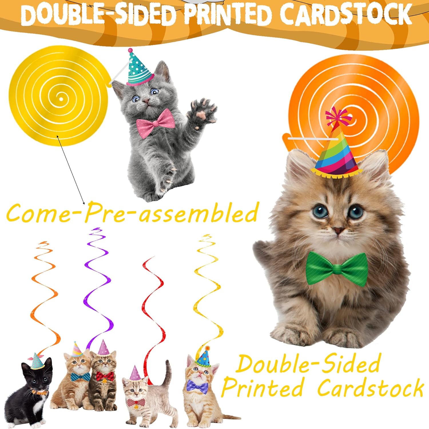 20Pcs Cat Themed Hanging Swirl Decorations