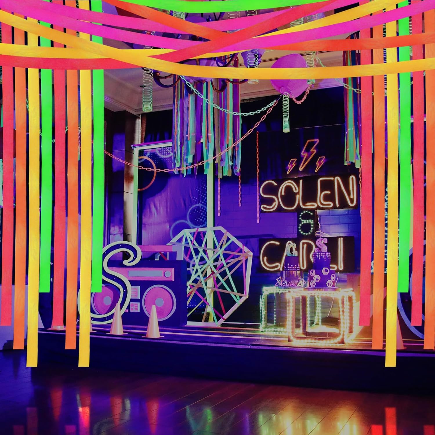 Neon Streamers Glow in The Dark Crepe Paper Set