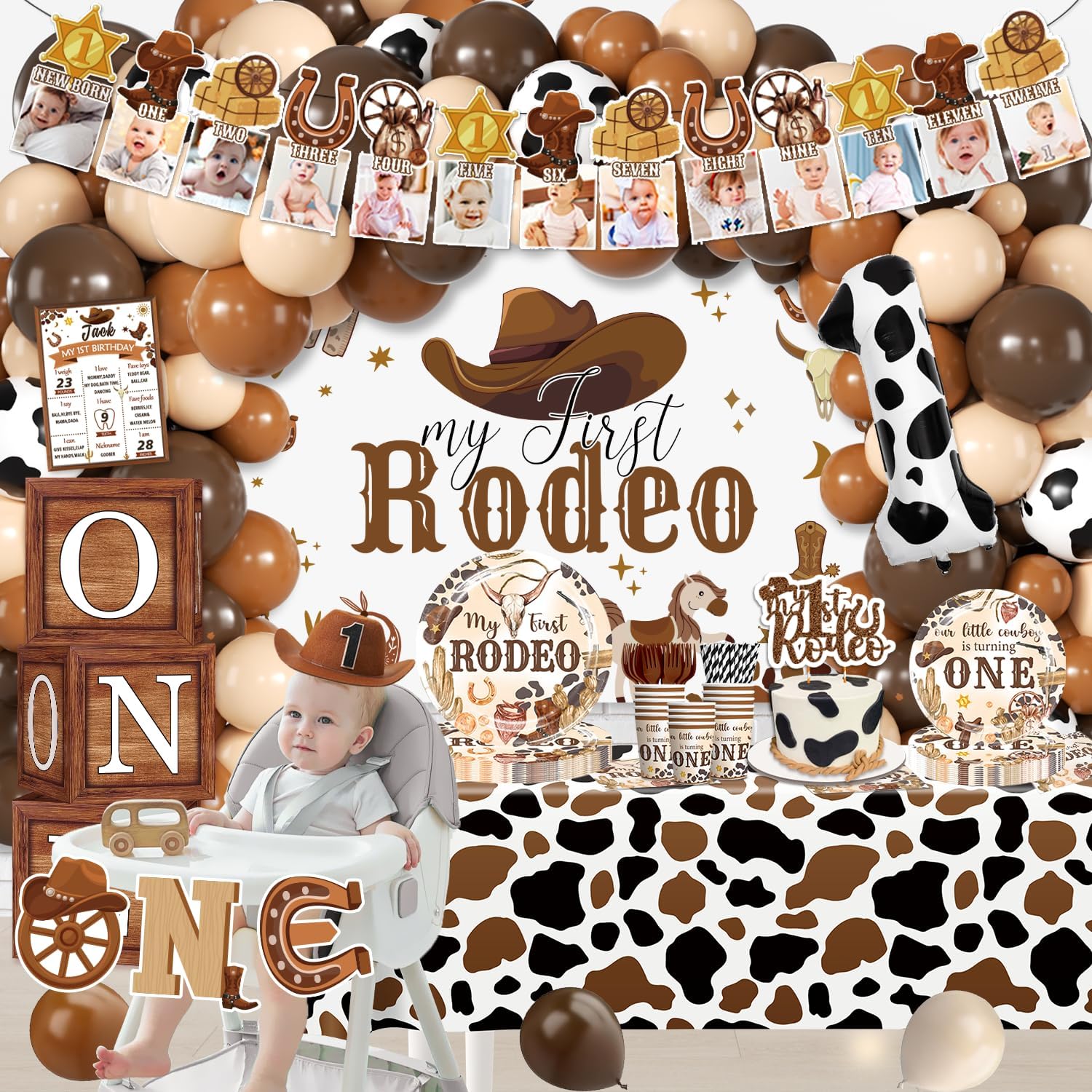 Cocomigo 226PCS First Rodeo Decorations Boy Party Set