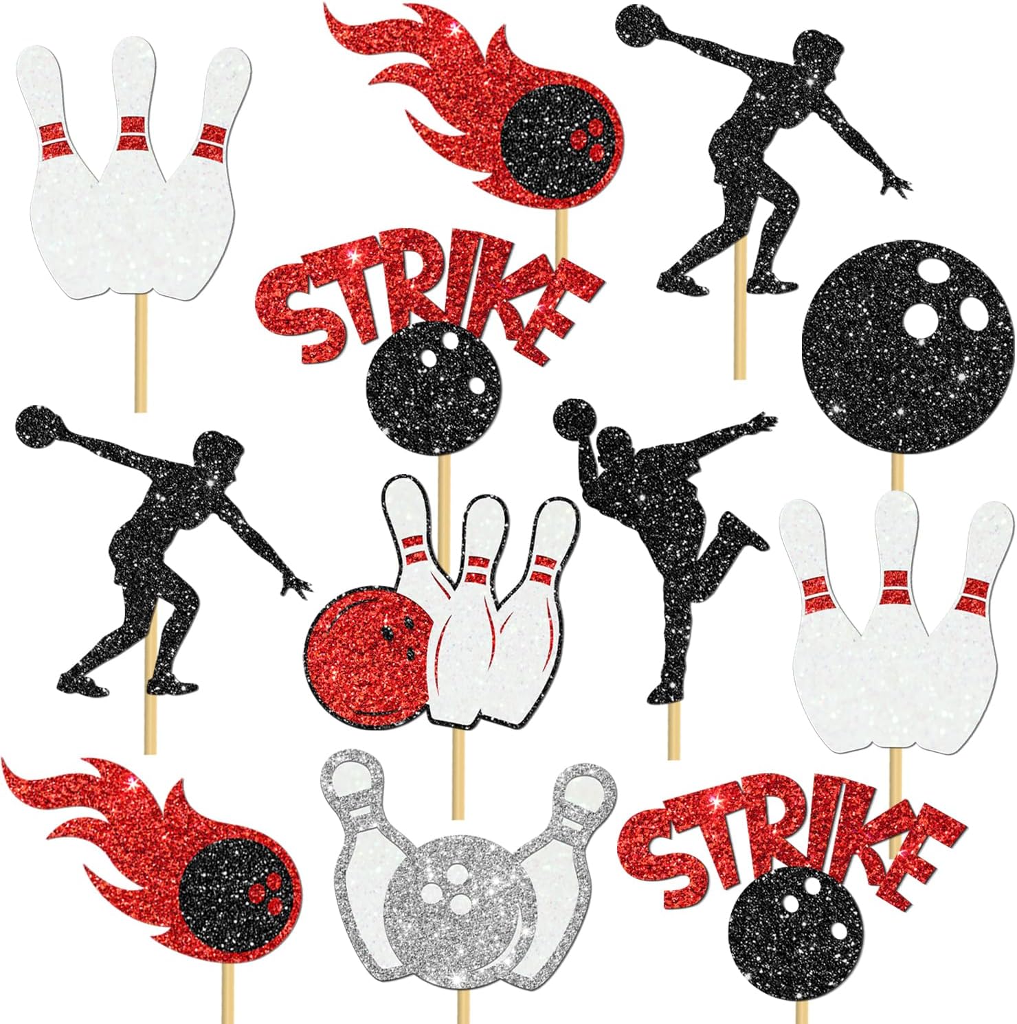Bowling Party Centerpiece Sticks 16PCS Glitter Decorations