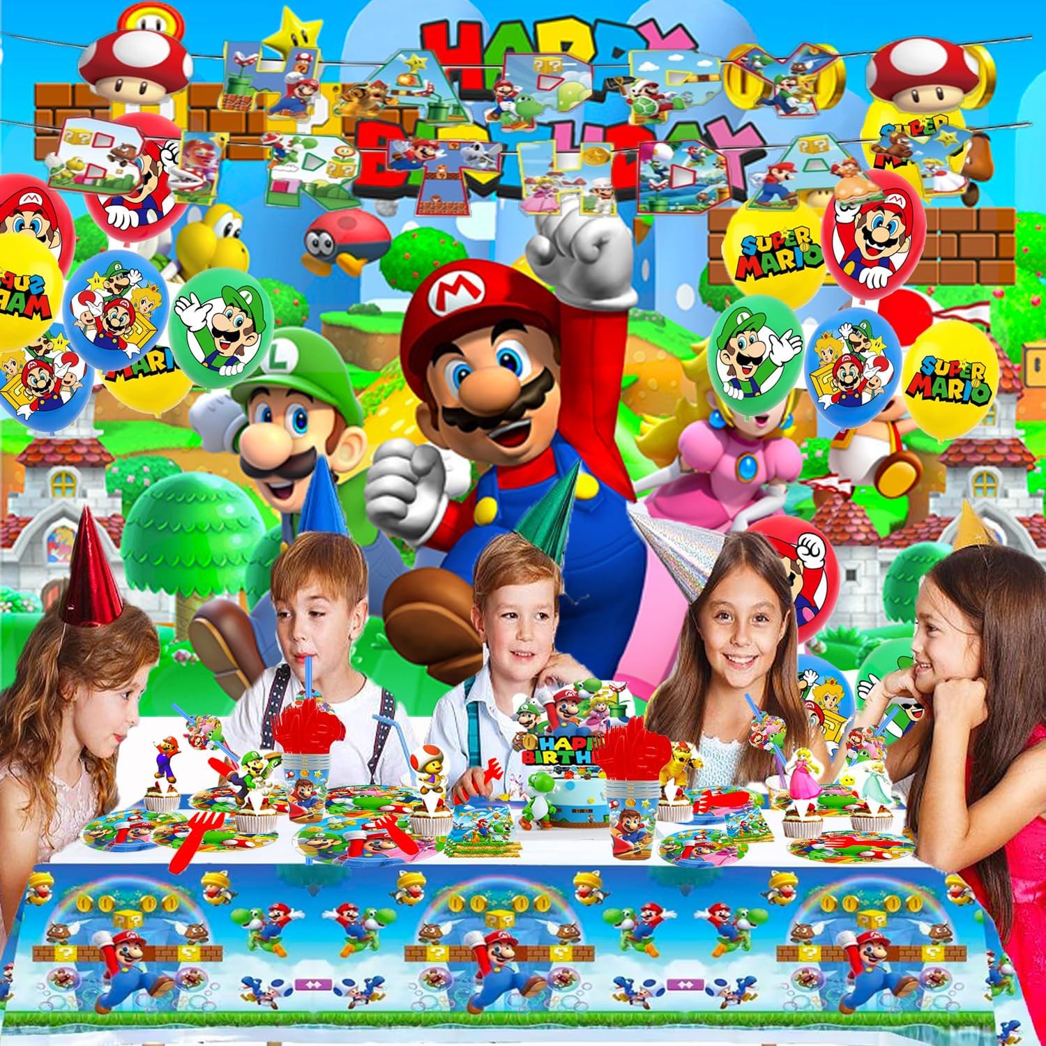 Super Bros Themed Party Decorations Set for 10 Guests