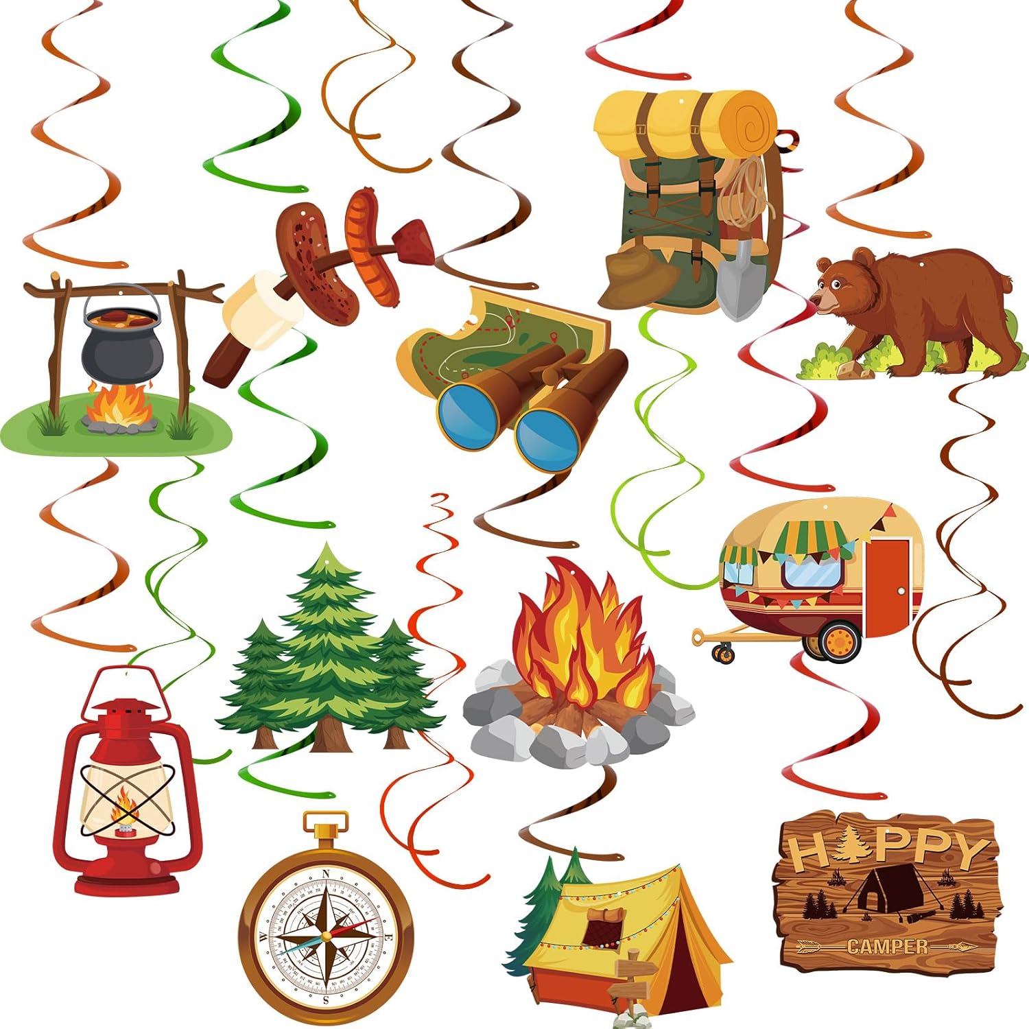 Camping Hanging Swirls 58 Pieces Party Decor