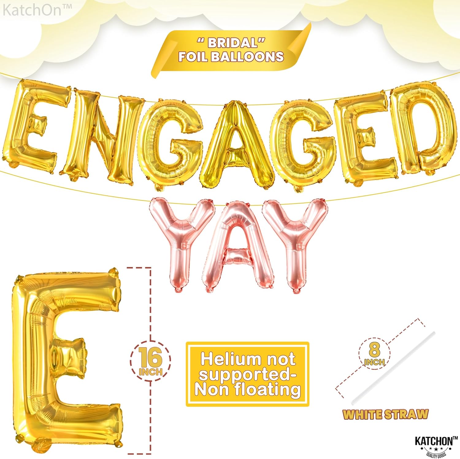 KatchOn Yay Engaged Balloons Set - 37 Inch Pack of 13