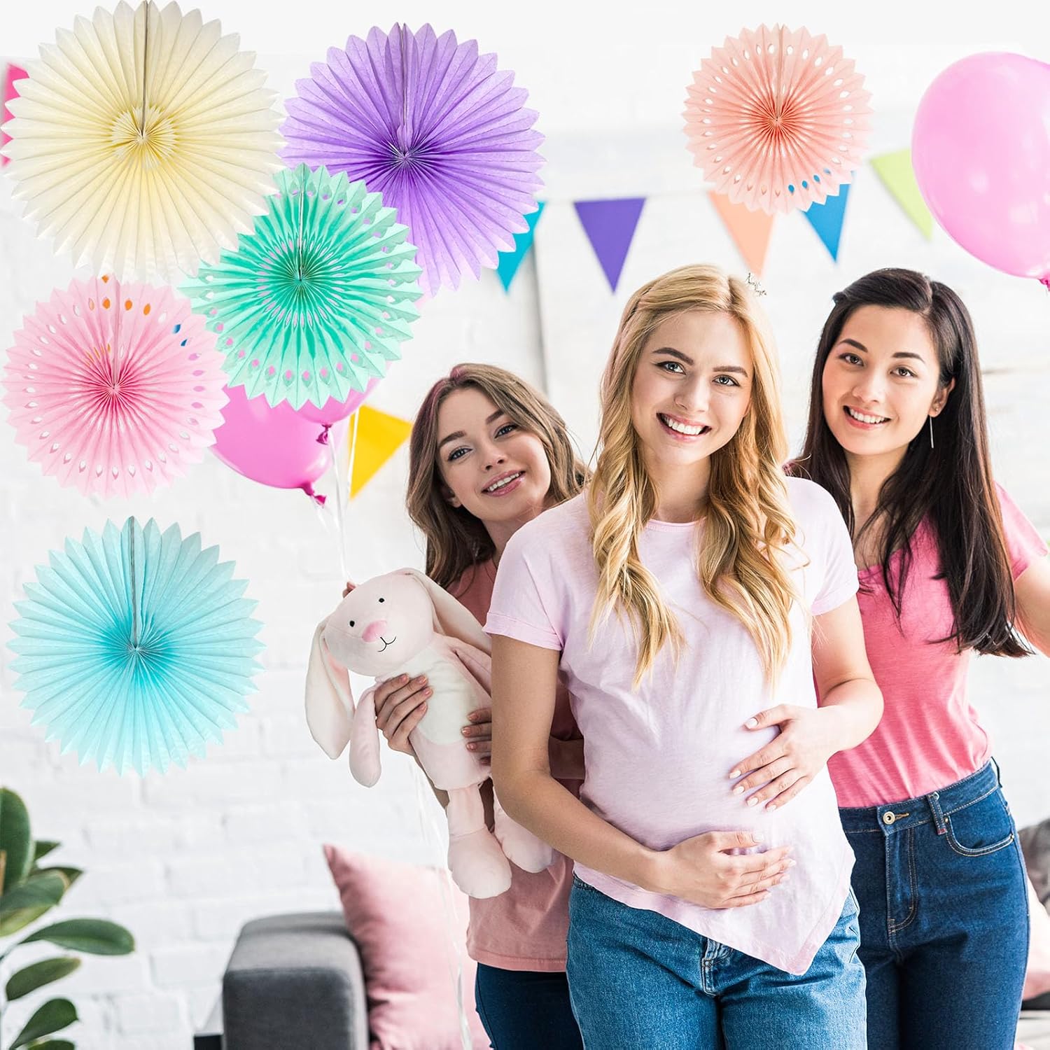 Pastel Rainbow Paper Fans Decorations