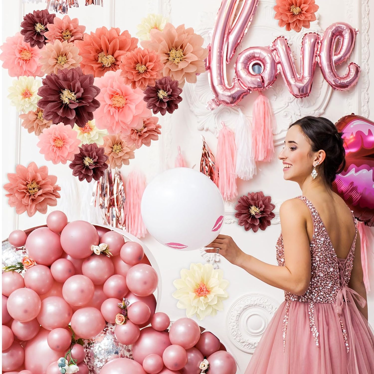 Geyee 18 PCS Tissue Paper Flowers Pom Poms Fiesta Decorations