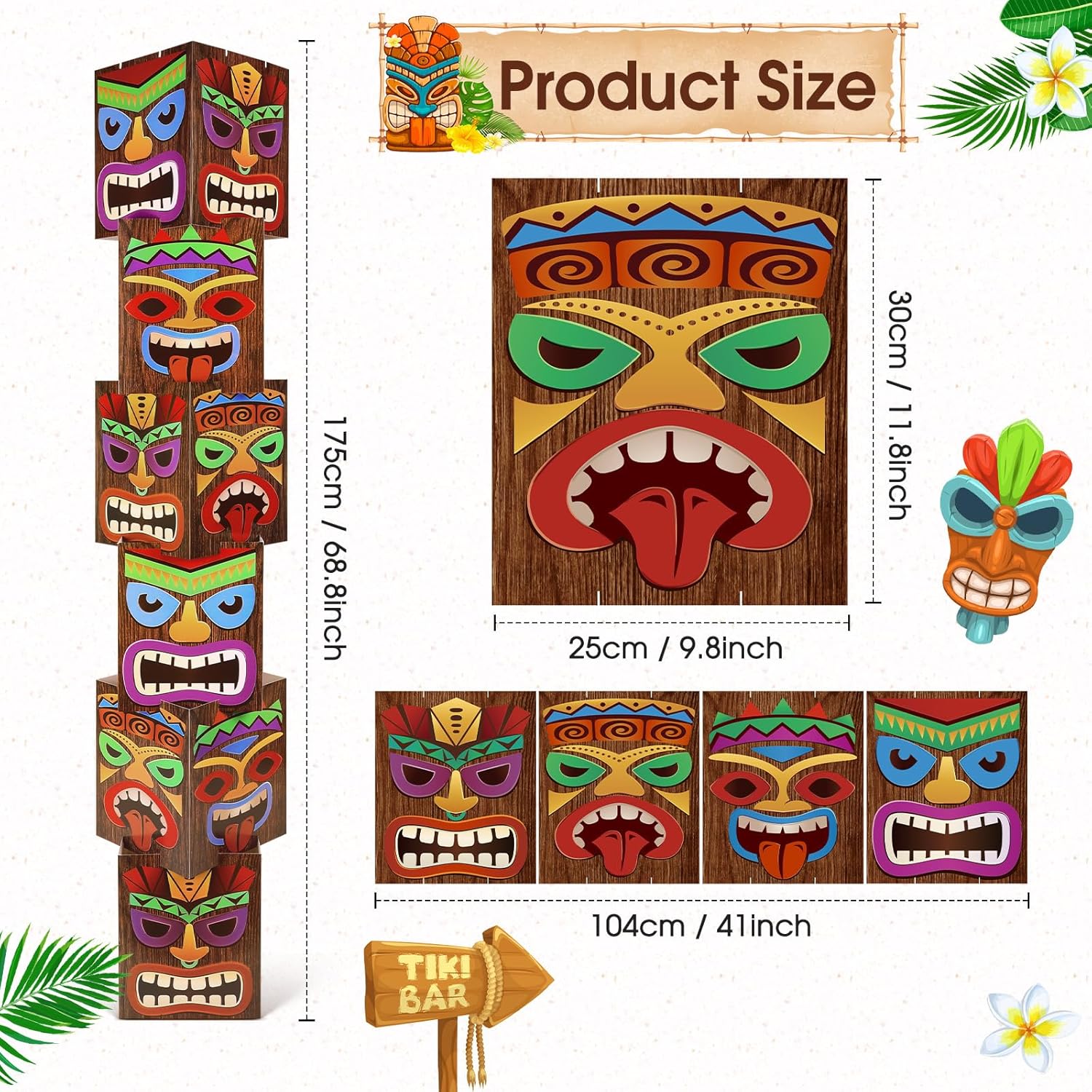 12 Pcs Tiki Totem Pole Decorations for Luau Party