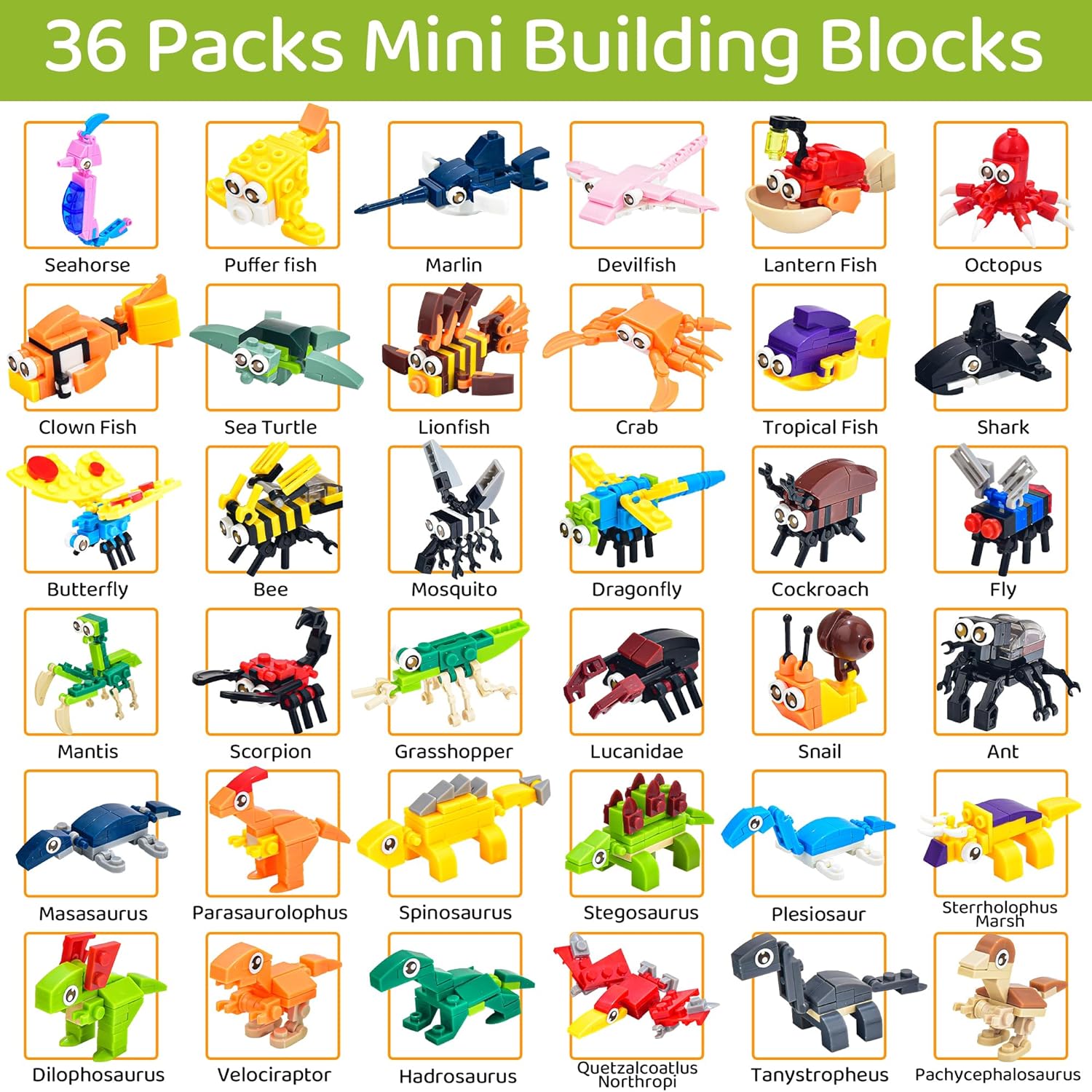 CASRRA 36 Packs Mini Building Blocks for Kids 4-8