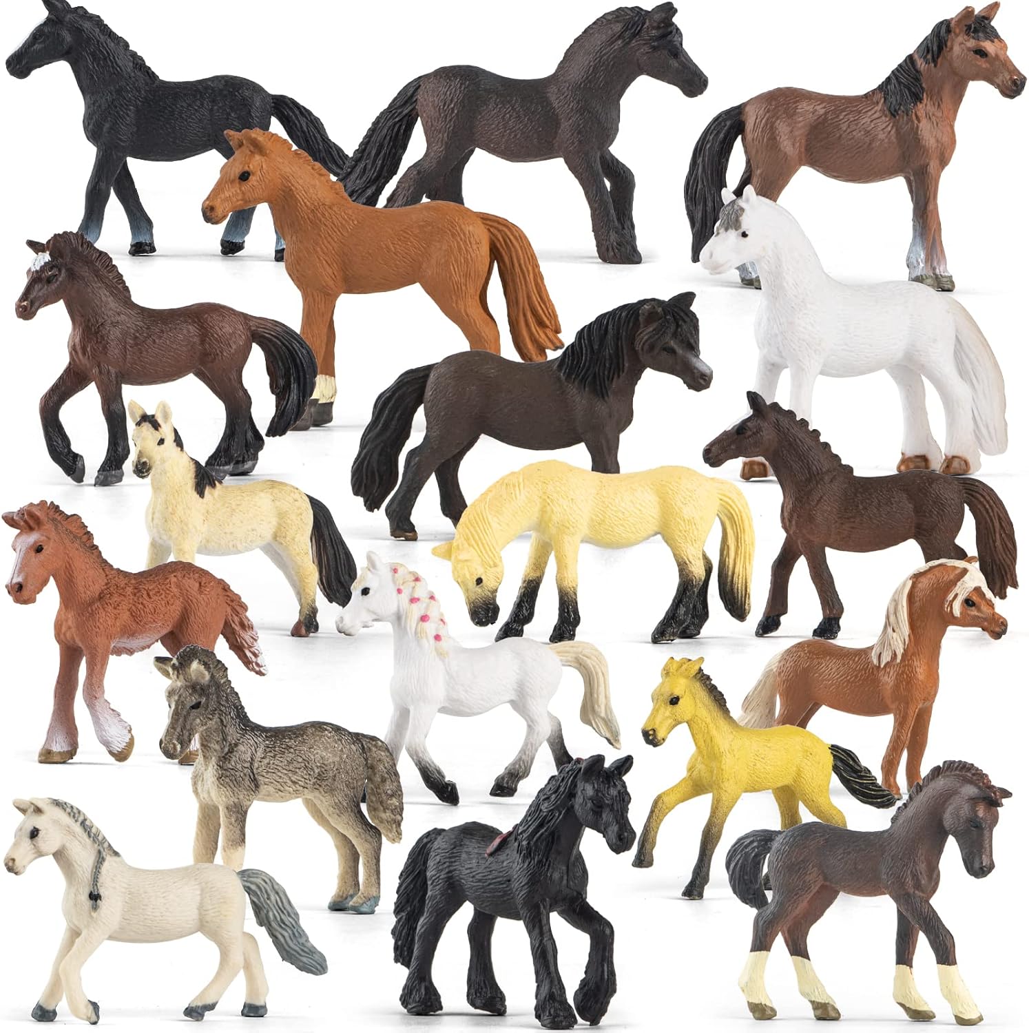 18 Pcs Plastic Realistic Pony Horse Toy Figures Set
