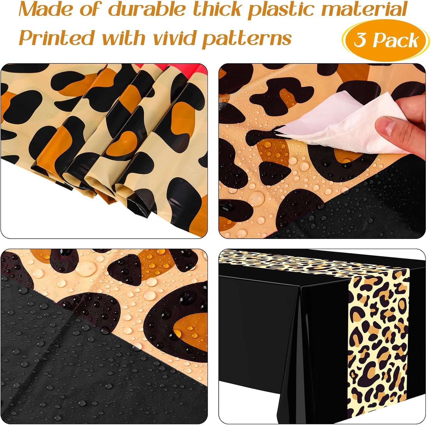 Buryeah Leopard Print Tablecloth Set of 3 Black