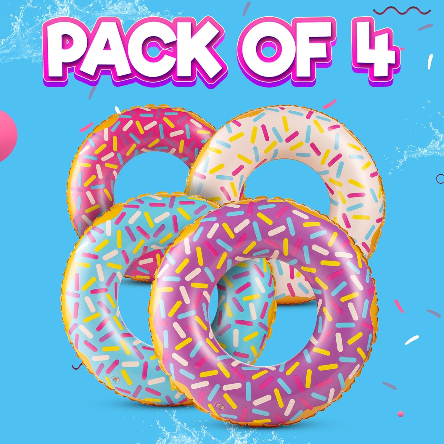 Bedwina Inflatable Donut Pool Floats Pack of 4