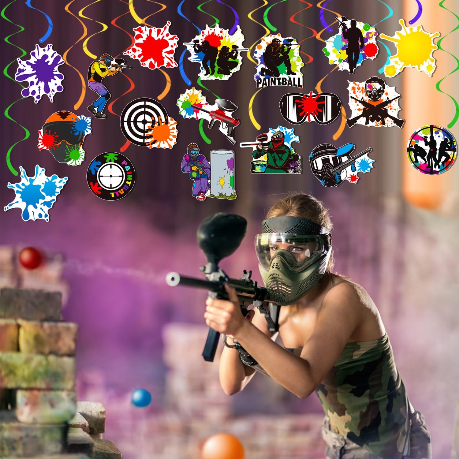 Paintball Party Hanging Swirls 24PCS Decorations