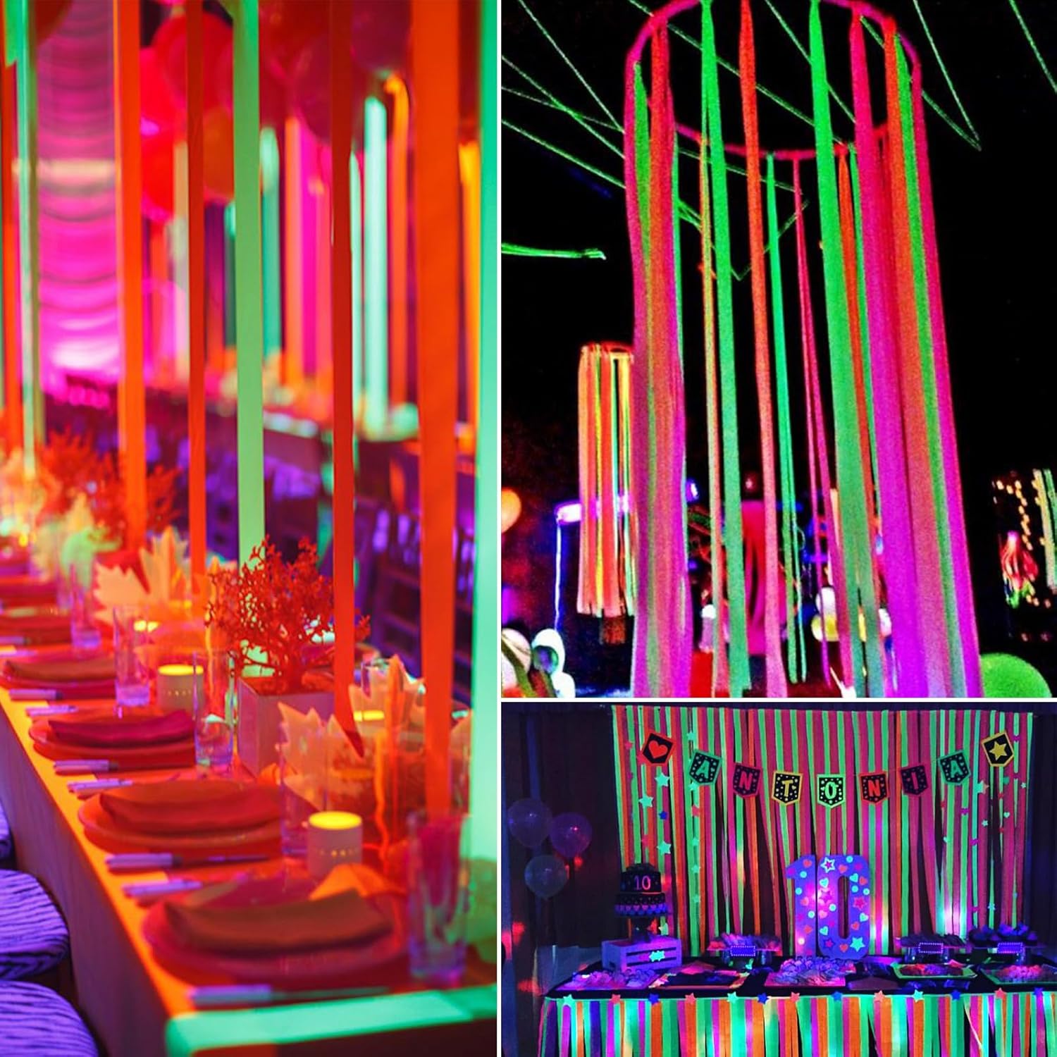 Neon Streamers Glow in The Dark Crepe Paper Set