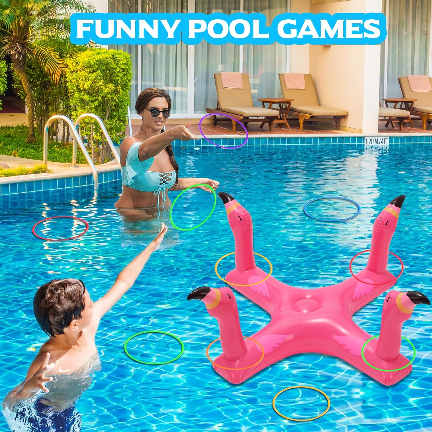 Inflatable Pool Ring Toss Game with 6Pcs Rings