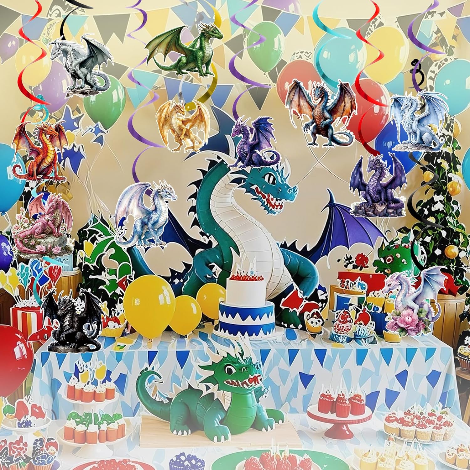 Dragon Birthday Party Decorations 12pcs Hanging Swirls