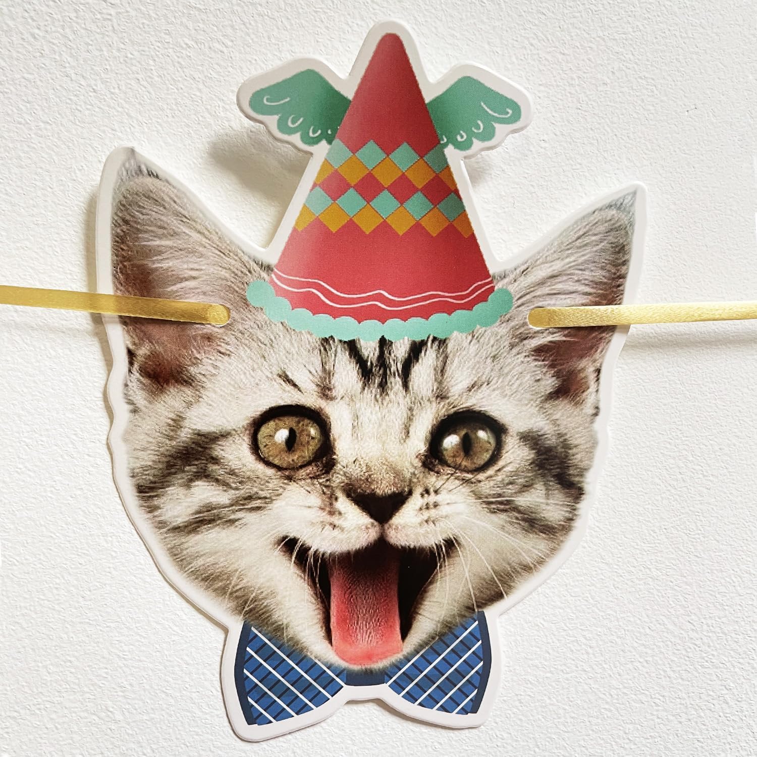 Happy Birthday Cat Banner Garland with Gold Sign