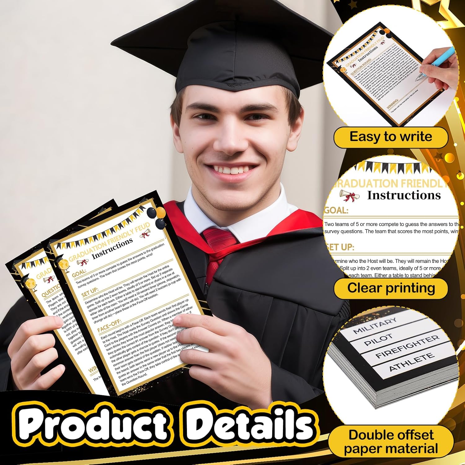 Graduation Feud Cards 25 Pcs Game for Parties and Trivia Fun
