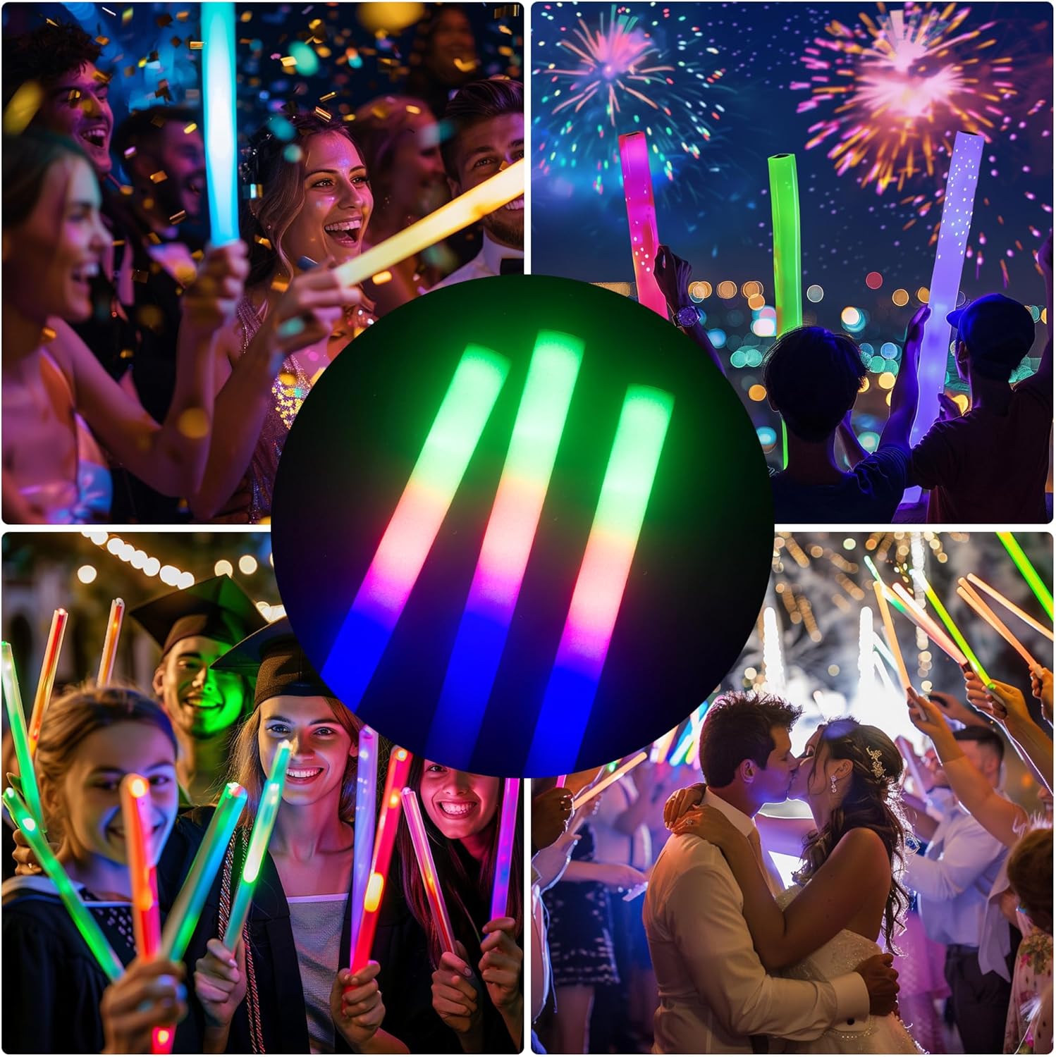 Pelreame 204 Pcs LED Foam Glow Sticks Party Supplies