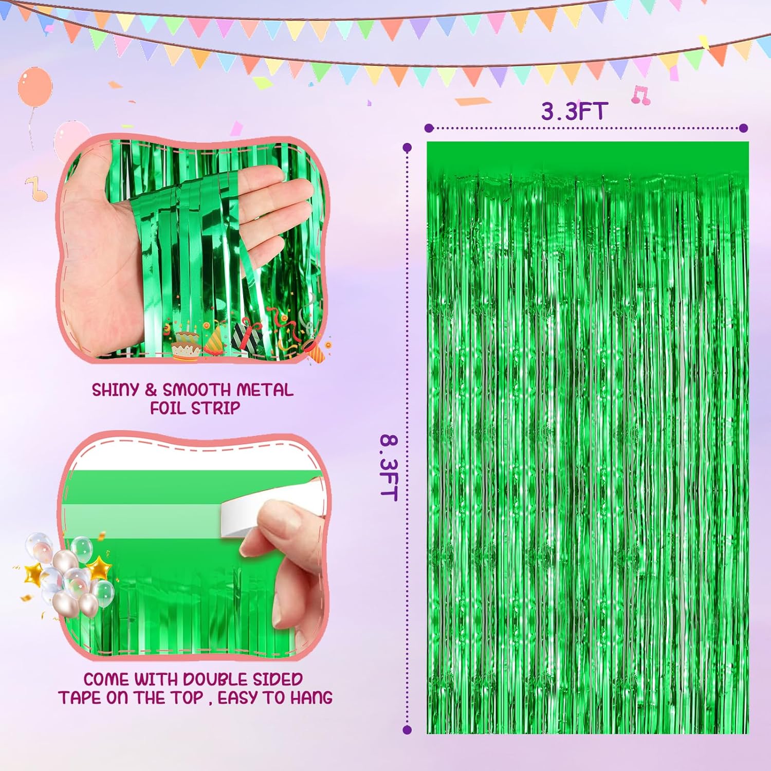 Green Metallic Tinsel Foil Curtains 2 Pack
