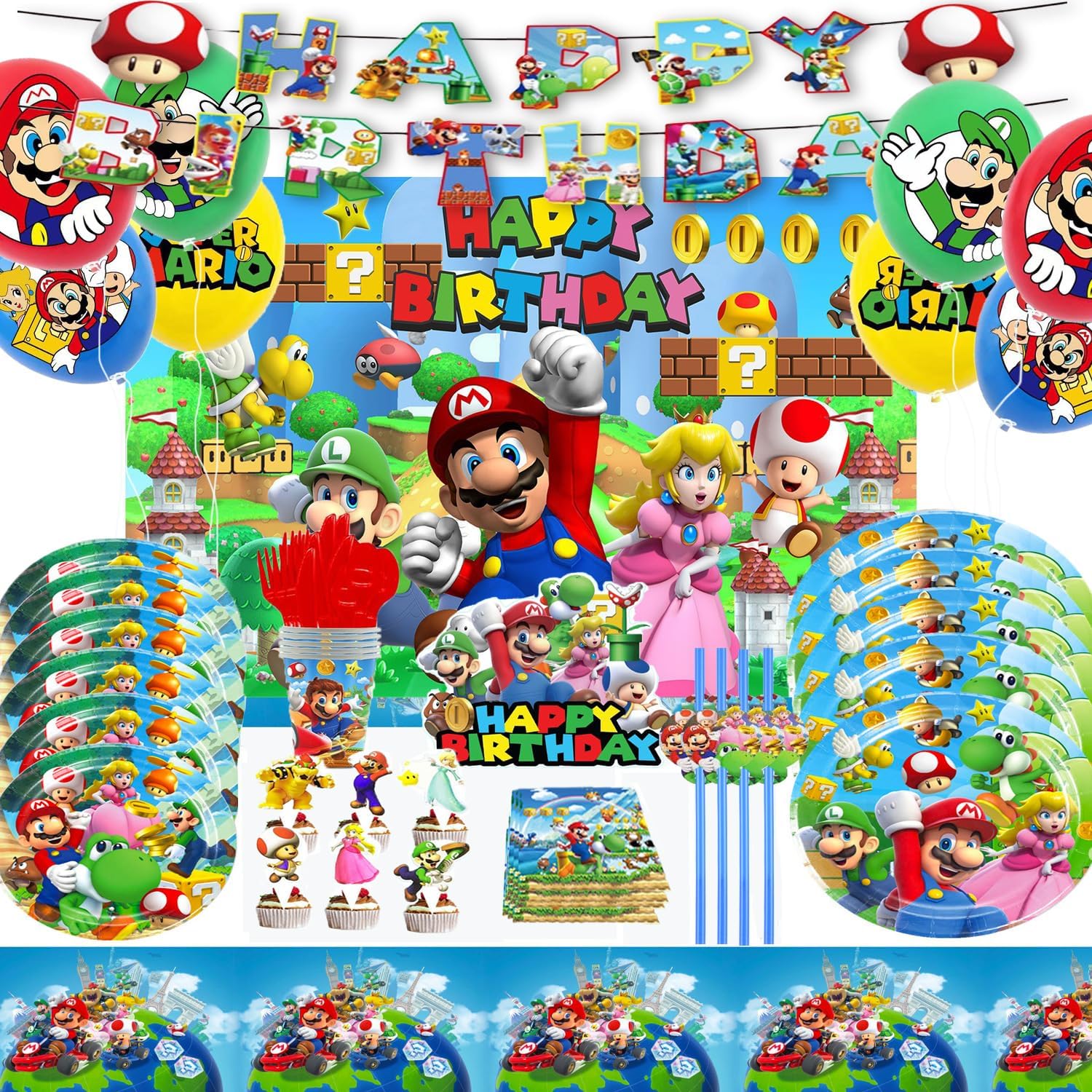 Super Bros Themed Party Decorations Set for 10 Guests