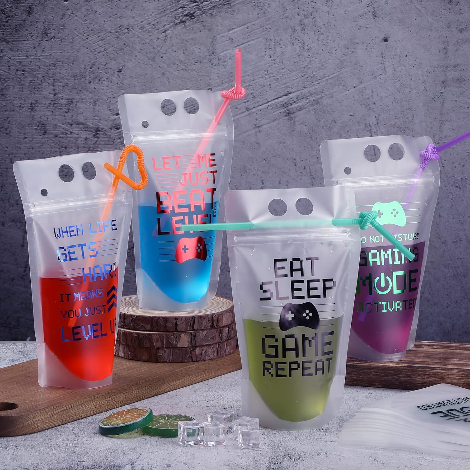 Suclain 24 Pcs Video Game Party Drink Pouch Cups with Straws