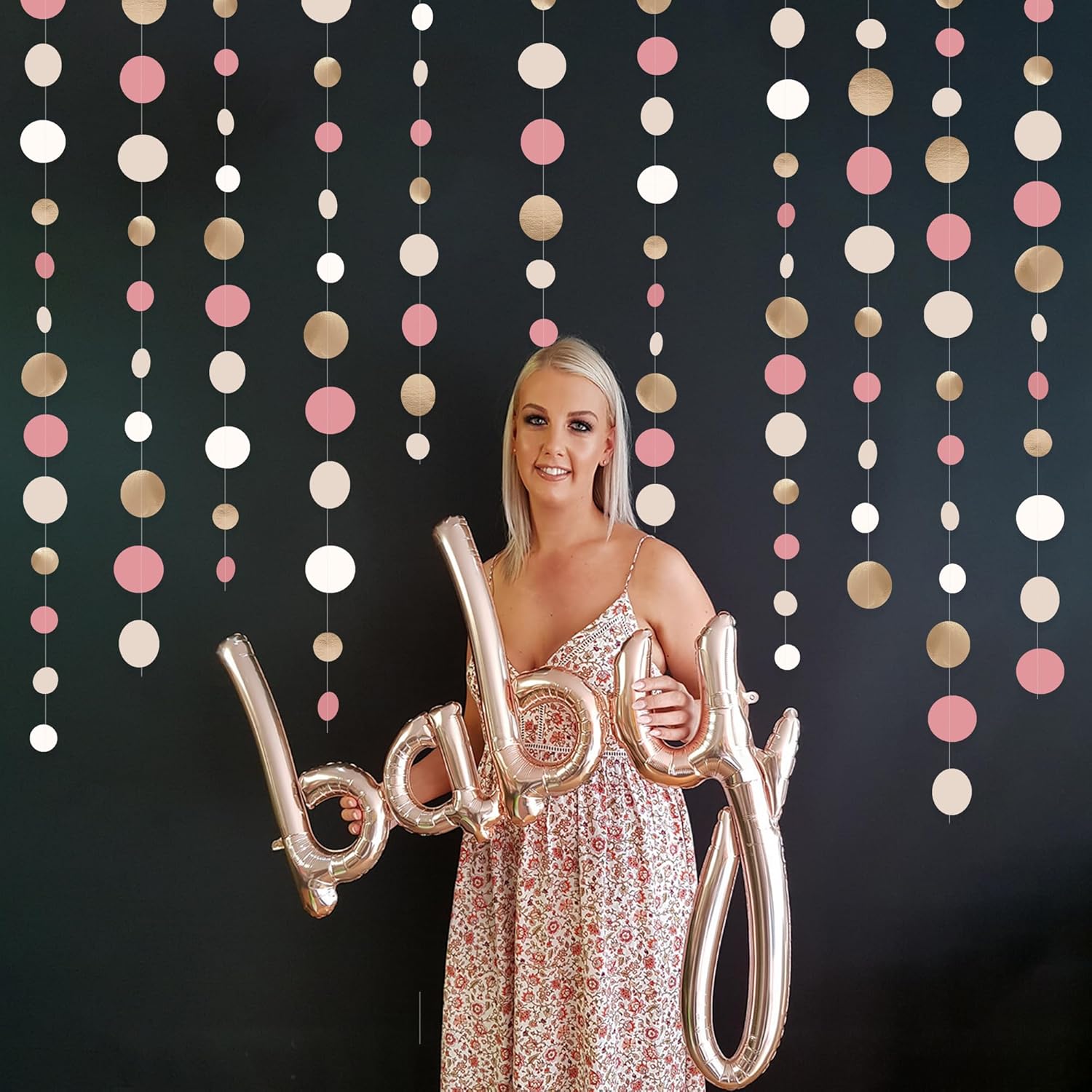 Champagne Gold Dusty Pink Circle Dot Garland