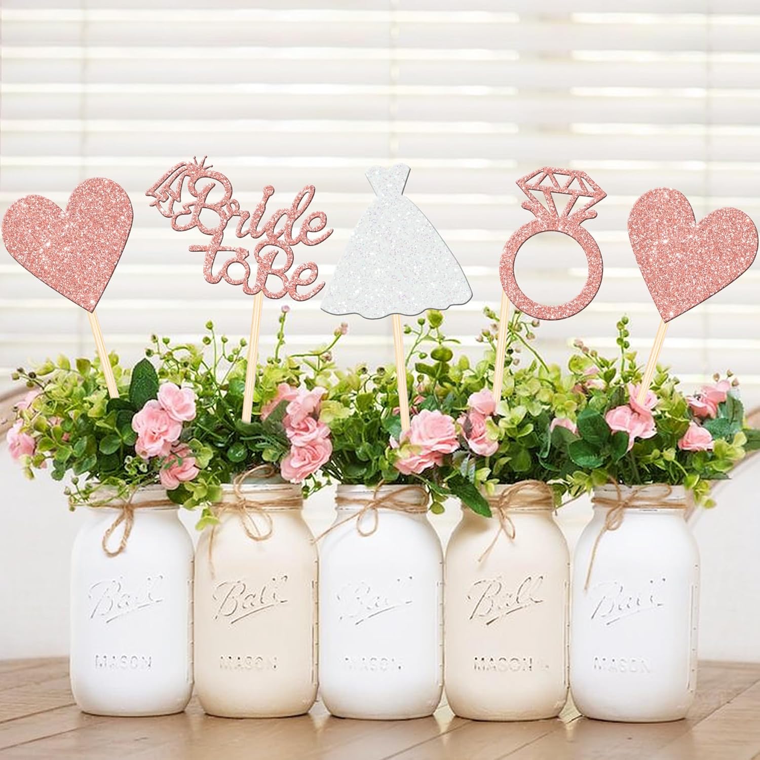 12 PCS Double Sided Glitter Heart Ring Centerpieces for Bridal Shower